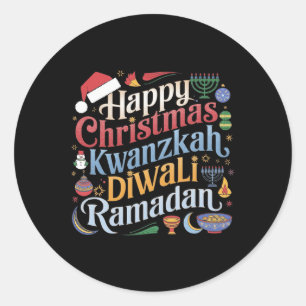 Pegatina Redonda Navidades Hanukkah Kwanzaa Diwali Ramadan