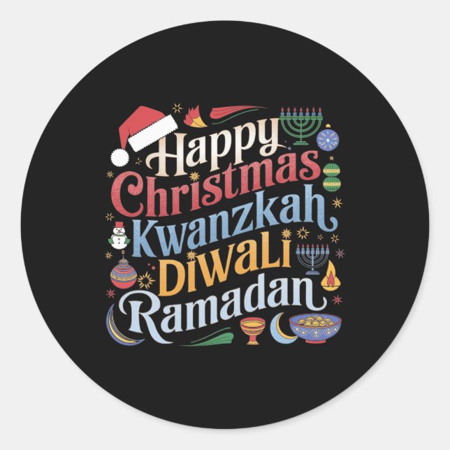 Pegatina Redonda Navidades Hanukkah Kwanzaa Diwali Ramadan (Anverso)