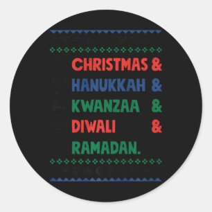 Pegatina Redonda Navidades Hanukkah Kwanzaa Diwali Ramadan Gracioso