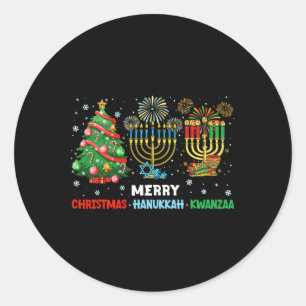 Pegatina Redonda Navidades Hanukkah Kwanzaa Felices Fiestas coincid