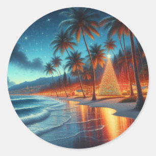 Pegatina Redonda Navidades hawaianos/tropicales