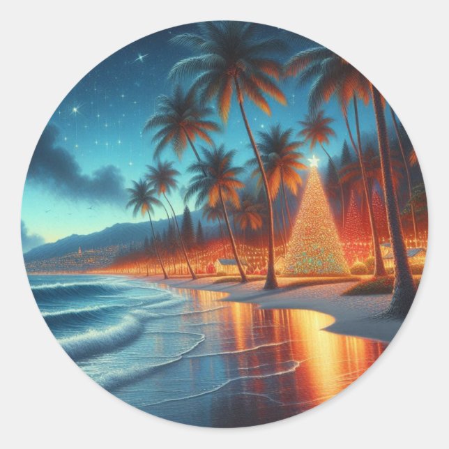 Pegatina Redonda Navidades hawaianos/tropicales (Anverso)