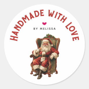 Pegatina Redonda Navidades hechos a mano por Love Vintage Santa Cla