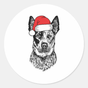 Pegatina Redonda Navidades Heeler Santa Dog Holiday
