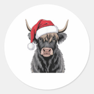 Pegatina Redonda Navidades Highland Vaca Santa Highland Vaca