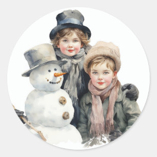 Pegatina Redonda Navidades Hijos de moda y color de nieve