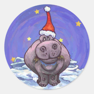 Pegatina Redonda Navidades Hippotamus