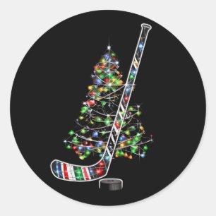 Pegatina Redonda Navidades Hockey Sports Ball Santa Hat Xmas