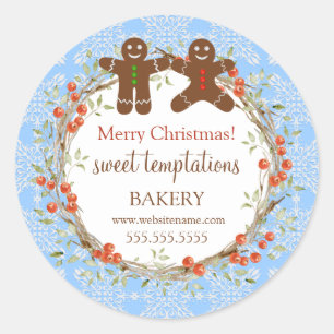 Pegatina Redonda Navidades Holiday Berry Wreath Gingerbread Hombres