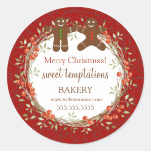 Pegatina Redonda Navidades Holiday Berry Wreath Gingerbread Hombres