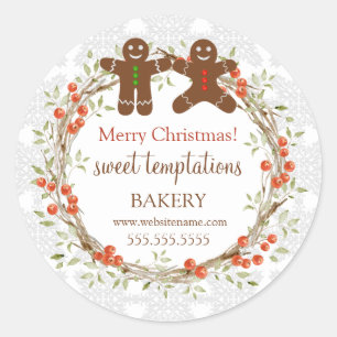 Pegatina Redonda Navidades Holiday Berry Wreath Gingerbread Hombres