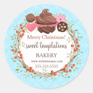 Pegatina Redonda Navidades Holiday Berry Wreath postres variados