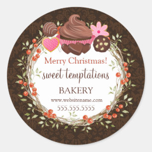 Pegatina Redonda Navidades Holiday Berry Wreath postres variados