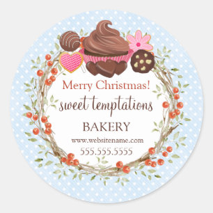 Pegatina Redonda Navidades Holiday Berry Wreath postres variados