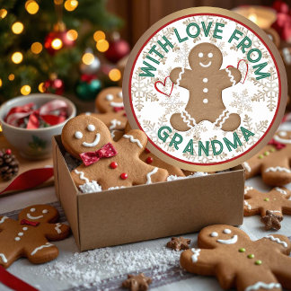 Pegatina Redonda Navidades Holiday Gingerbread Man Iced Snowflakes