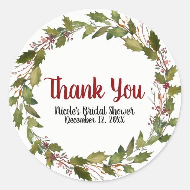 Pegatina Redonda Navidades Holiday Holly Berry deja favor invernal (Anverso)