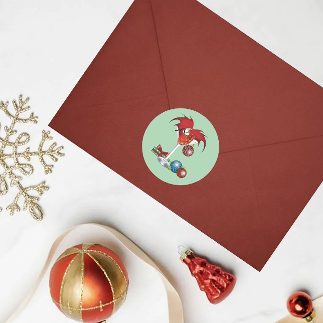 Pegatina Redonda Navidades Holiday Joy Dragon (Subido por el creador)