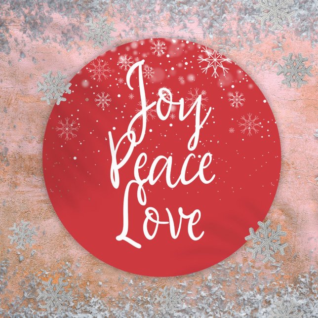 Pegatina Redonda Navidades Holiday Joy Peace Love (Christmas Holiday Joy Peace Love Classic Round Sticker)