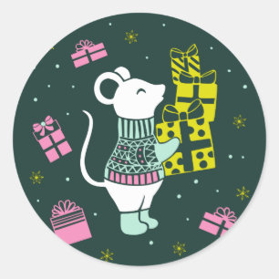 Pegatina Redonda Navidades Holiday Mouse con Ilustracion actual