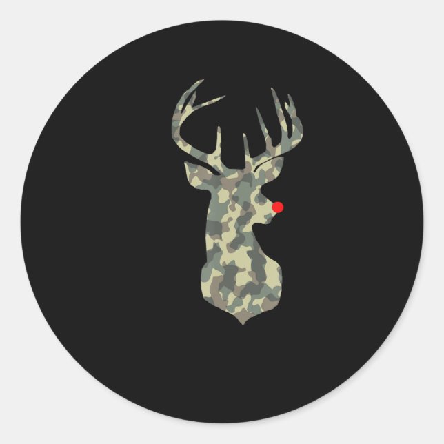 Pegatina Redonda Navidades Holiday Rudolf Reindeer Red Nose camo hu (Anverso)