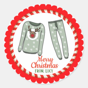 Pegatina Redonda Navidades Holiday Santa Pajamas