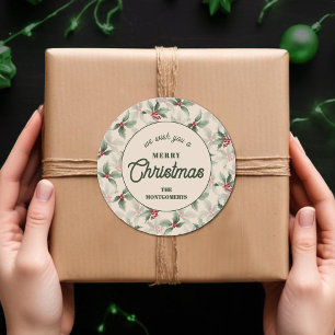 Pegatina Redonda Navidades Holly Berry en horneado de comida casero