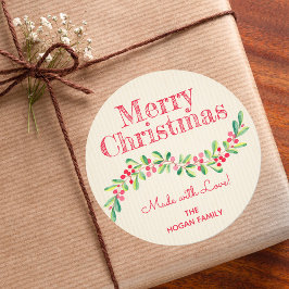 Pegatina Redonda Navidades Holly Berry en horneado de comida casero