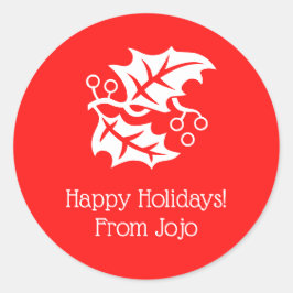 Pegatina Redonda Navidades Holly Holiday Red White 4Helen