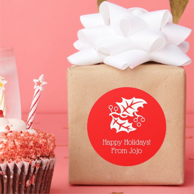 Pegatina Redonda Navidades Holly Holiday Red White 4Helen (Fiesta)