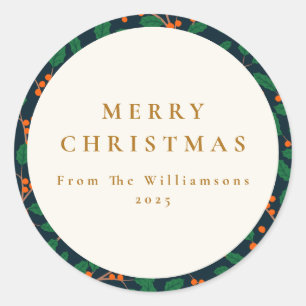 Pegatina Redonda Navidades Holly, Personalizado de la vegetación bo