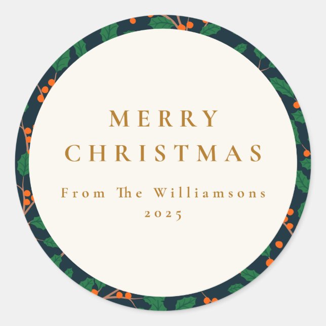 Pegatina Redonda Navidades Holly, Personalizado de la vegetación bo (Anverso)