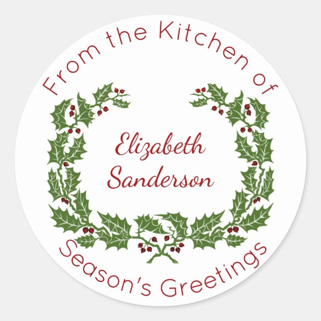 Pegatina Redonda Navidades holly wreath Home Baking (Anverso)