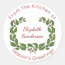 Pegatina Redonda Navidades holly wreath Home Baking