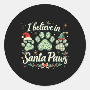 Pegatina Redonda Navidades Hombres Santa Paw Mujer Niños Chica Tee