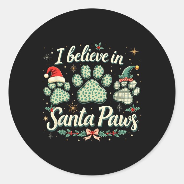 Pegatina Redonda Navidades Hombres Santa Paw Mujer Niños Chica Tee (Anverso)