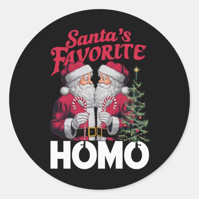 Pegatina Redonda Navidades homosexuales favoritos de Santas (Anverso)