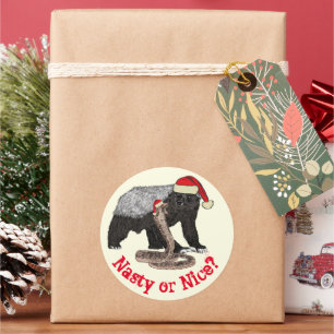 Pegatina Redonda Navidades Honey Badger Snake Funny Santa Cita