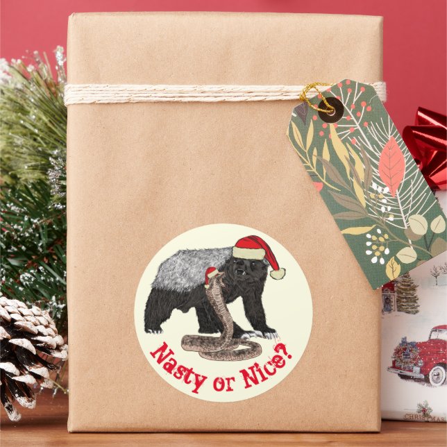 Pegatina Redonda Navidades Honey Badger Snake Funny Santa Cita (Vacaciones)