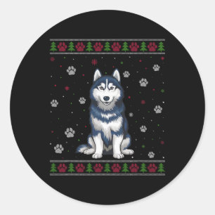 Pegatina Redonda Navidades Husky Siberiano Sweater Xmas Mascota Ani