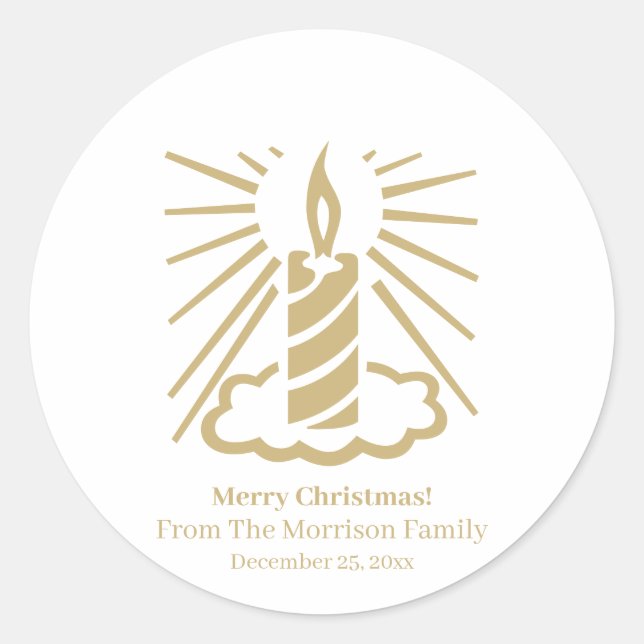 Pegatina Redonda Navidades ilumina la fecha de nombre personalizado (Anverso)