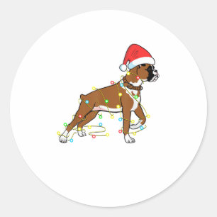 Pegatina Redonda Navidades iluminan obsequio de boxeo de perro de m