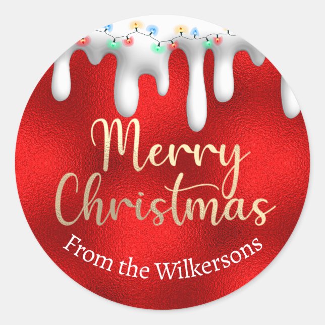 Pegatina Redonda Navidades iluminan sobre oro de nieve y nombre per (Anverso)