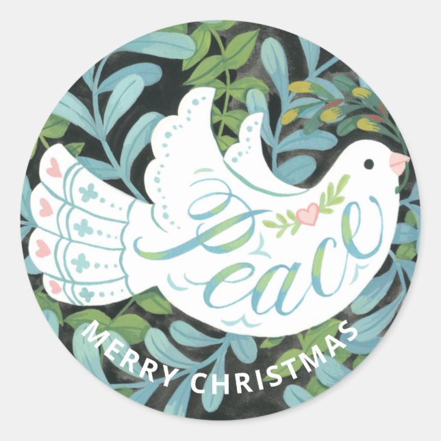 Pegatina Redonda Navidades ilustrados de Peace Dove (Anverso)