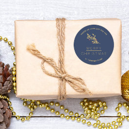 Pegatina Redonda Navidades Indigo Botánico Minimalista hecho a mano