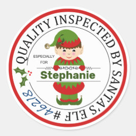 Pegatina Redonda Navidades inspeccionados por el elfo de Santa Clau