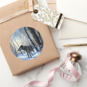 Pegatina Redonda Navidades irlandeses de Wolfhound Dejan Que Nieva