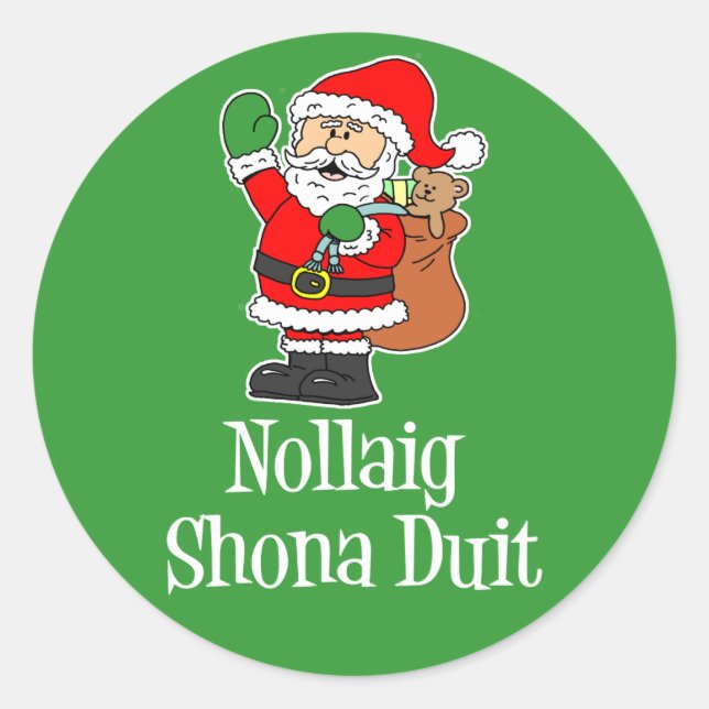 Pegatina Redonda Navidades irlandeses Nollaig Shona Duit Santa (Anverso)