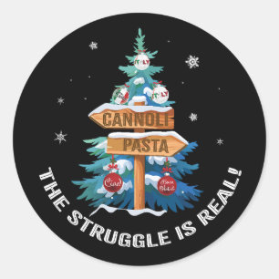Pegatina Redonda Navidades italianos divertidos Cannoli y diseño de