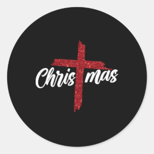 Pegatina Redonda Navidades Jesús cruza la fe religiosa cristiana Xm