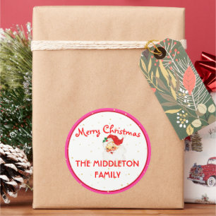 Pegatina Redonda Navidades Jolly Santa Claus Pink Fun Merry